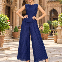 Handmade Pleated Set Women Summer New Sleeveless Vest Top Flared Pants Comfortable Casual Loose Large Size with Stretchy Natalia Home Fashion    Natalia Home Fashion