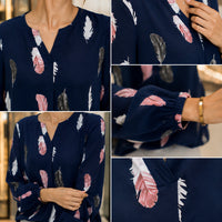 Fashion Woman Blouse Shirts For Women Stylish Top long Sleeve Feather Pattern Female Tops Elegant Chiffon Natalia Home Fashion    Natalia Home Fashion