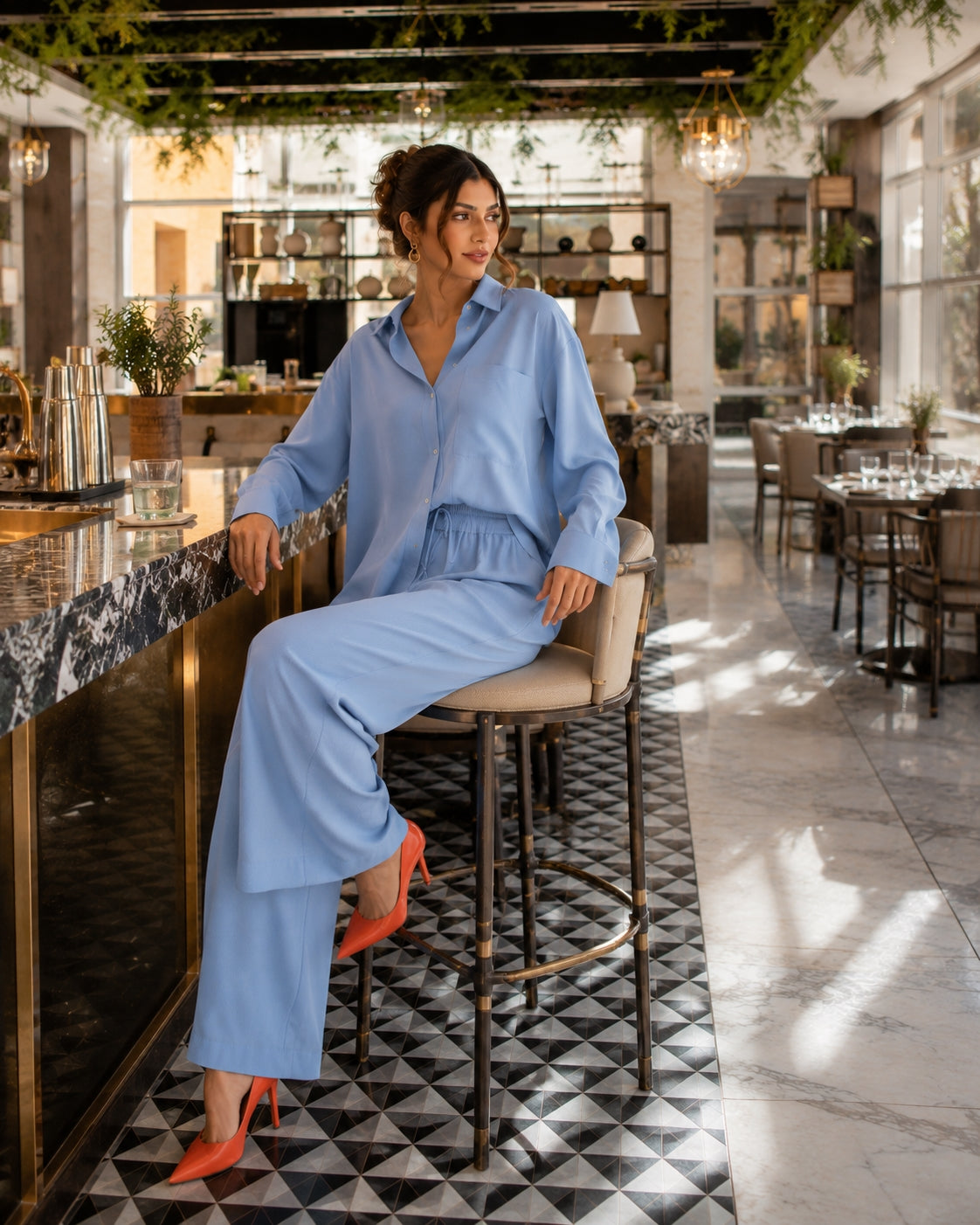 Cotton and Linen Shirt Suit High Waist Loose Trousers Elegant Women Sets Two Piece Set for Women Natalia Home Fashion    Natalia Home Fashion