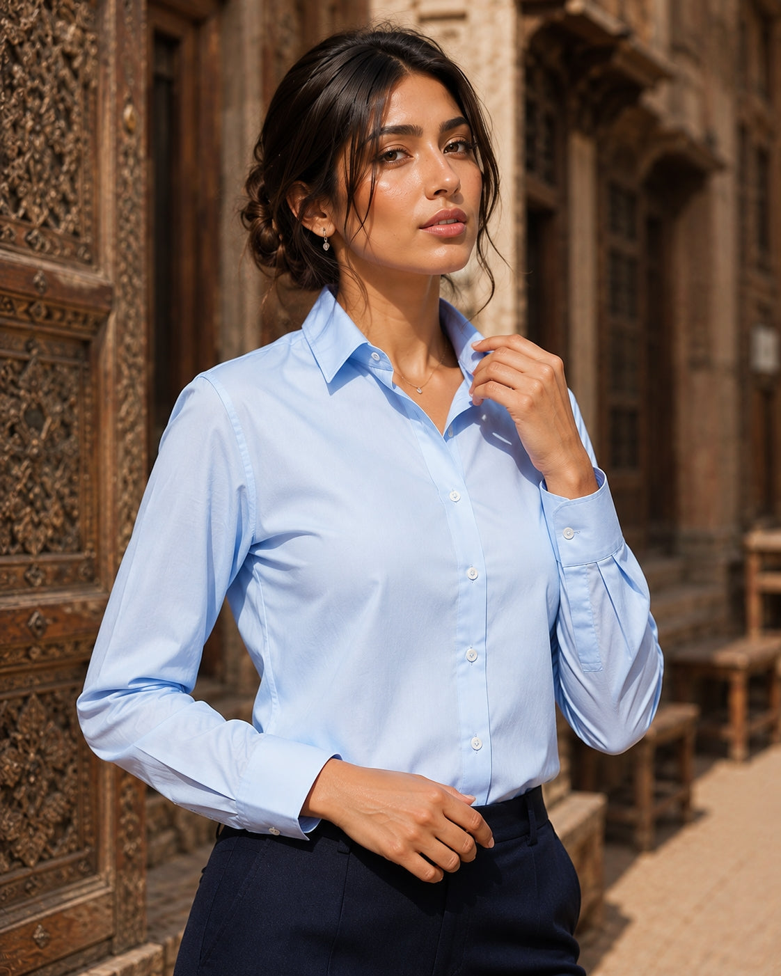 Women Blouses Shirts Lady Casual Long Sleeve Turn-down Collar Solid Color Blouse Tops Natalia Home Fashion    Natalia Home Fashion