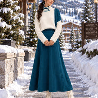 Women's Cable Knit Two Piece Set: High Neck Long Sleeve Sweater & A-Line Midi Skirt, Casual Elegant Pullover Outfit Natalia Home Fashion    Natalia Home Fashion