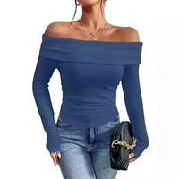 Women's Sexy Off-shoulder Slim Long-sleeved Base One-shoulder Top T-shirt