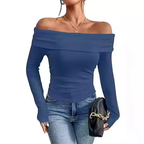Women's Sexy Off-shoulder Slim Long-sleeved Base One-shoulder Top T-shirt