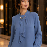 Summer Style Ring Buckle Design Lantern Sleeve Hooded Chiffon Long Sleeve Base Shirt Women's Top