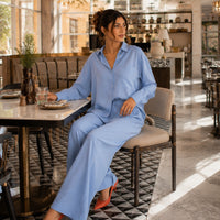 Cotton and Linen Shirt Suit High Waist Loose Trousers Elegant Women Sets Two Piece Set for Women Natalia Home Fashion    Natalia Home Fashion