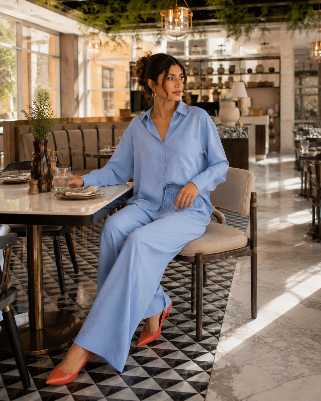 Cotton and Linen Shirt Suit High Waist Loose Trousers Elegant Women Sets Two Piece Set for Women Natalia Home Fashion    Natalia Home Fashion