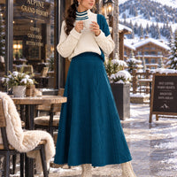 Women's Cable Knit Two Piece Set: High Neck Long Sleeve Sweater & A-Line Midi Skirt, Casual Elegant Pullover Outfit Natalia Home Fashion    Natalia Home Fashion