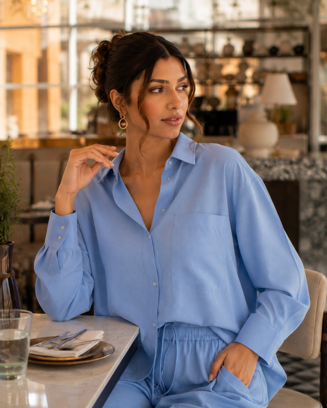Cotton and Linen Shirt Suit High Waist Loose Trousers Elegant Women Sets Two Piece Set for Women Natalia Home Fashion    Natalia Home Fashion