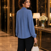 Summer Style Ring Buckle Design Lantern Sleeve Hooded Chiffon Long Sleeve Base Shirt Women's Top