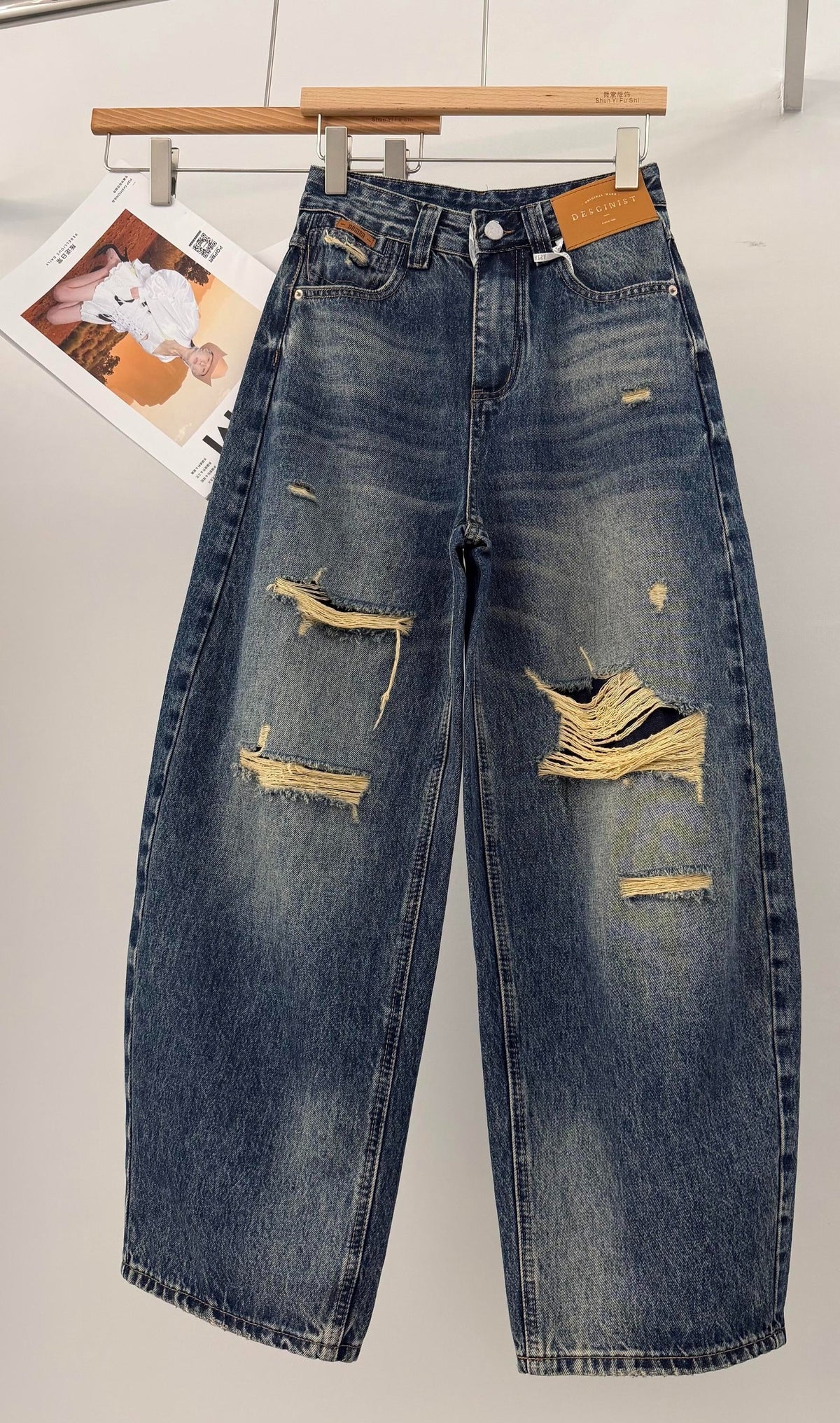 Irregular Hole Vintage Jeans Women Distressed Washed Wide Leg Loose Denim Pants Natalia Home Fashion    Natalia Home Fashion