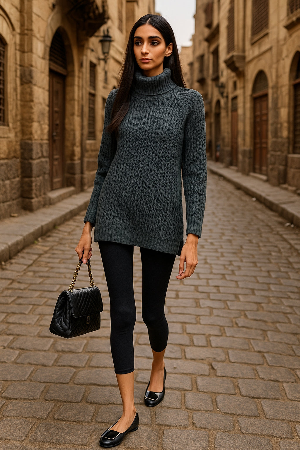 Turtlenecks Women Pullovers Mid-Long Casual Knit Sweater Fad Raglan Sleeves Side Slit Sweater New Skirt-style Jumper