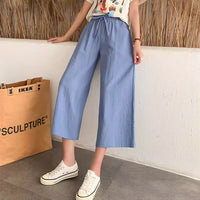 Casual Baggy Wide Leg Trousers Women Summer Thin Comfy Breathable Ankle Length Pants Vintage Loose Cotton Linen Straight Pants