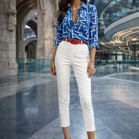 Women's Office Top Long Sleeve Shirt Printed Fashion Casual Flower Polo Shirt Women