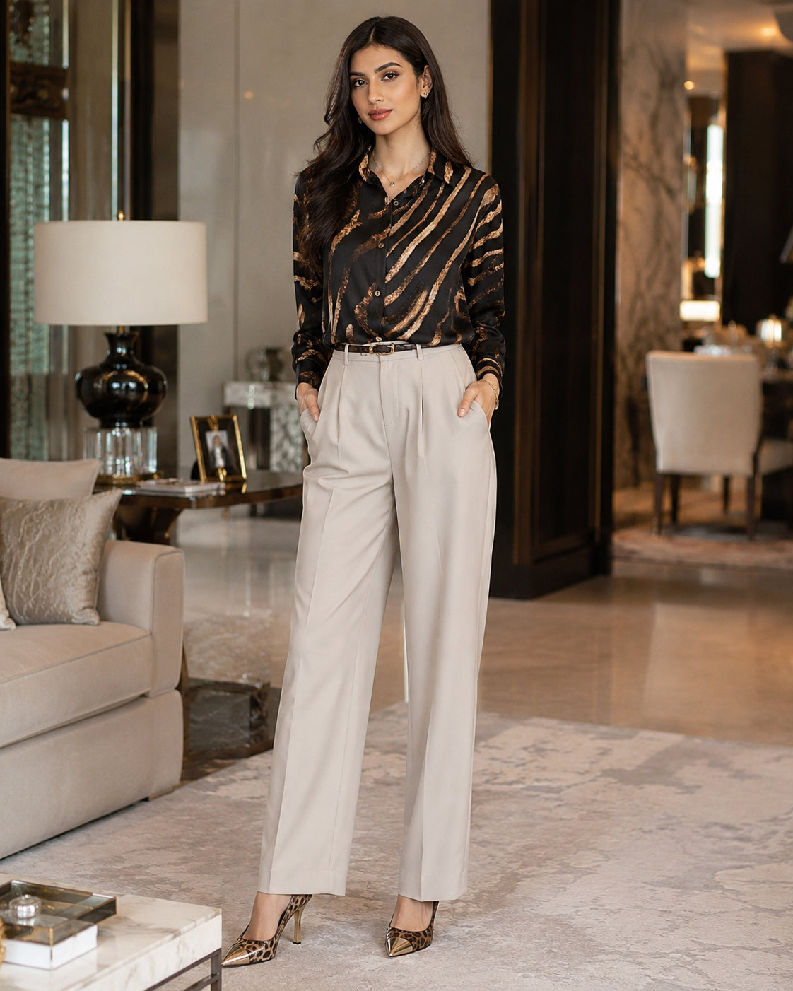 Loose Zebra Print Long Sleeve Silk Shirt Women Blouse Tops Fashion Office Lady Autumn Turn Down Collar Clothes