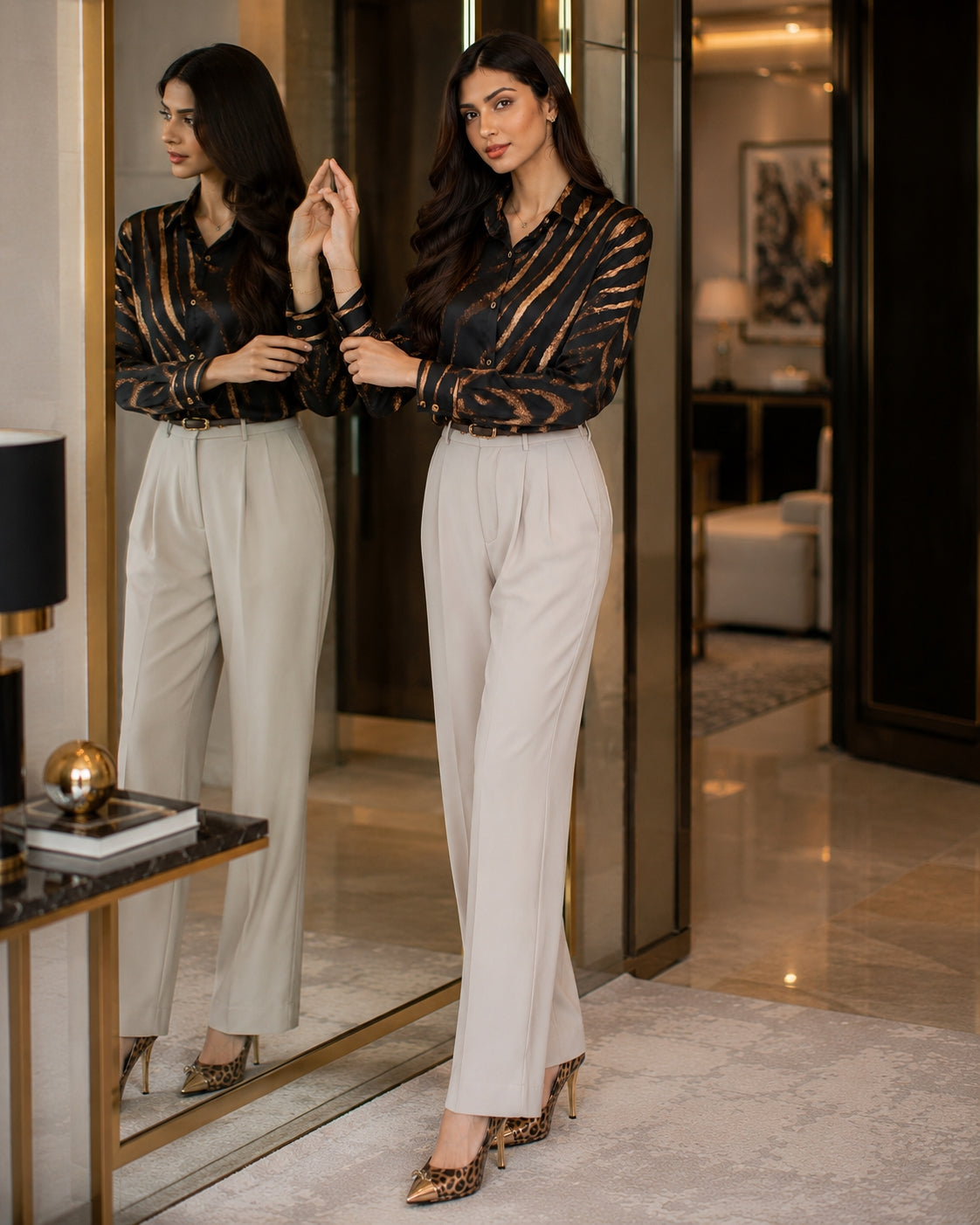 Loose Zebra Print Long Sleeve Silk Shirt Women Blouse Tops Fashion Office Lady Autumn Turn Down Collar Clothes
