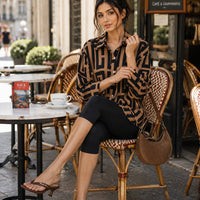 Elegant geometric printed long sleeved shirts For Women Fashion Suit Collar Button Front Blouse