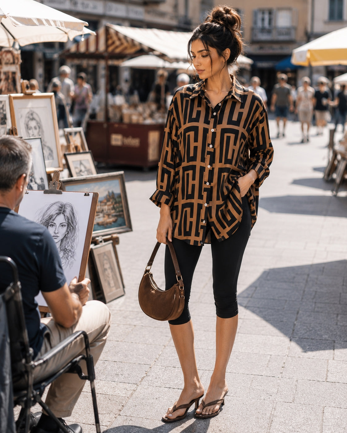 Elegant geometric printed long sleeved shirts For Women Fashion Suit Collar Button Front Blouse