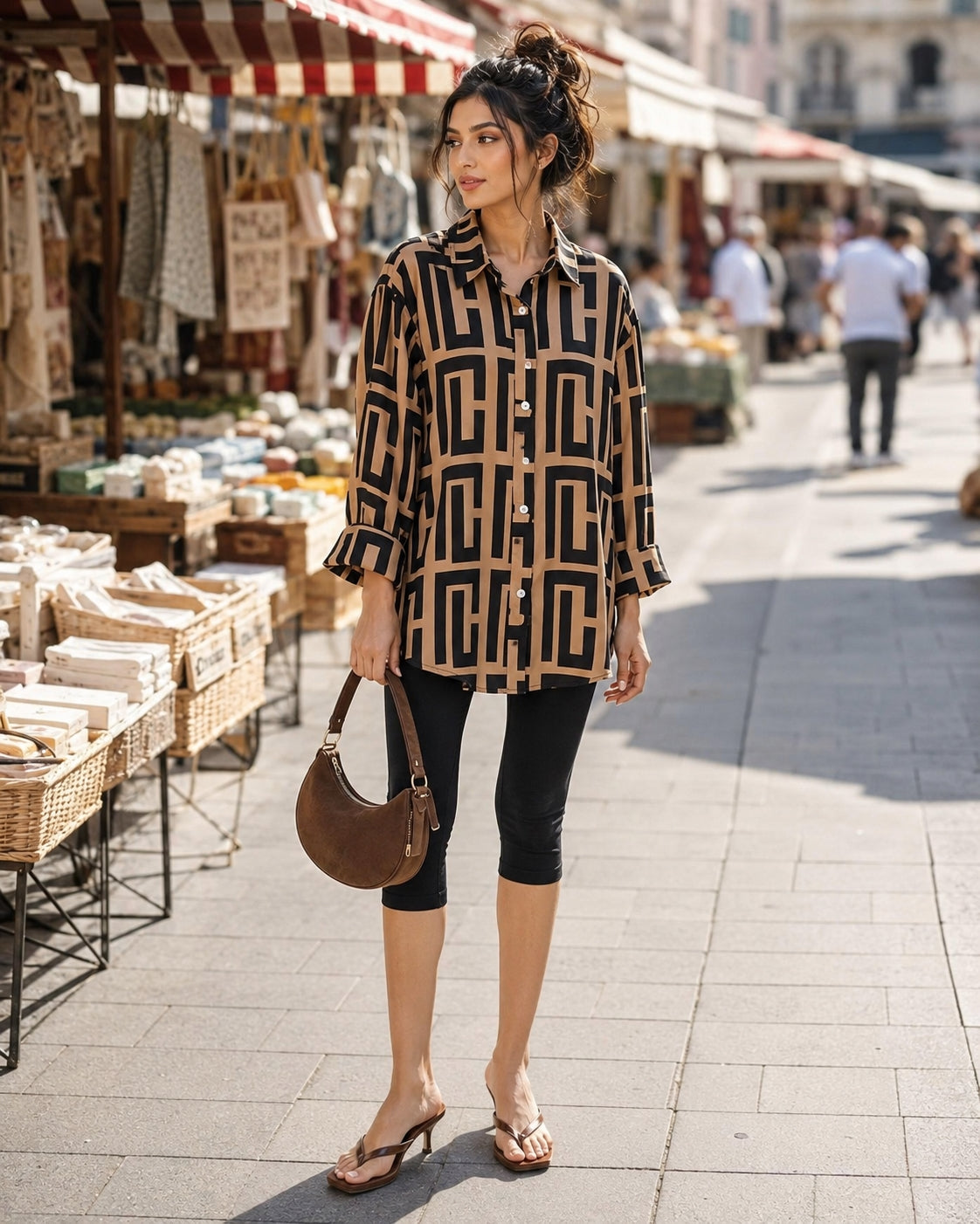 Elegant geometric printed long sleeved shirts For Women Fashion Suit Collar Button Front Blouse