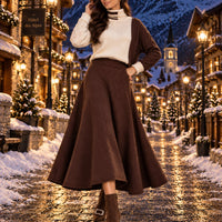 Women's Cable Knit Two Piece Set: High Neck Long Sleeve Sweater & A-Line Midi Skirt, Casual Elegant Pullover Outfit Natalia Home Fashion    Natalia Home Fashion