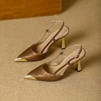 Women's Pumps Sexy Stiletto Sandals Fashion Metallic Pointed Toe Rear Hollow Out High Heels Single Shoes Lady Sandals