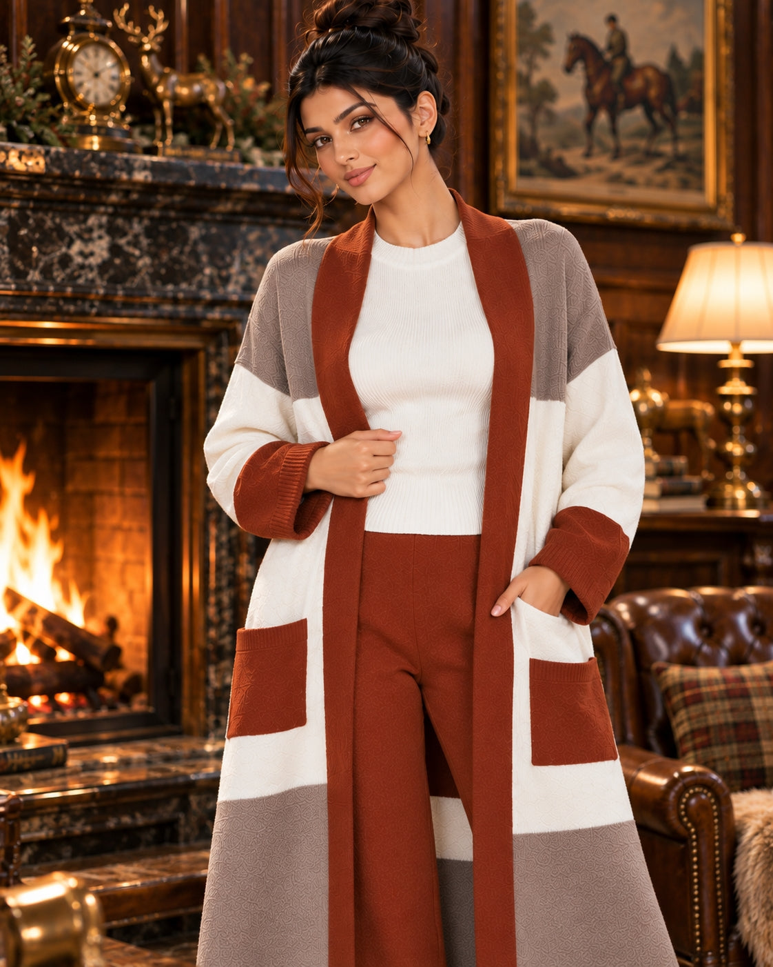Women's 3PC Knit Set - Cardigan Tank Top Wide Leg Pants  Cross-Border Outfit Natalia Home Fashion    Natalia Home Fashion