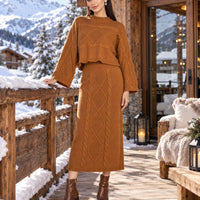 Women's clothing 2-piece set, fashionable twist rope long skirt + crew neck sweater two-piece set Natalia Home Fashion    Natalia Home Fashion