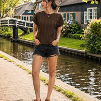 Women's Casual Round Neck Jacquard Short Sleeve Top T-shirt Leisure Commute Women Clothing