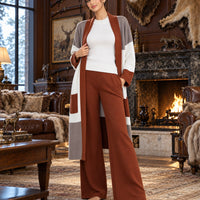 Women's 3PC Knit Set - Cardigan Tank Top Wide Leg Pants  Cross-Border Outfit Natalia Home Fashion    Natalia Home Fashion
