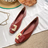 Woman Square Toe Low Heeled Metal Decoration Red Mary Janes Cute Casual Ballerina Female Flats Elegant Soft Soled Flat Shoes
