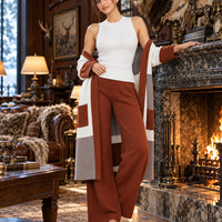 Women's 3PC Knit Set - Cardigan Tank Top Wide Leg Pants  Cross-Border Outfit Natalia Home Fashion    Natalia Home Fashion