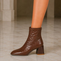Woman Sheepskin Leather Shoes Spring Autumn Ankle Boots side Zip French Style Thick Heel Women's Short Boots