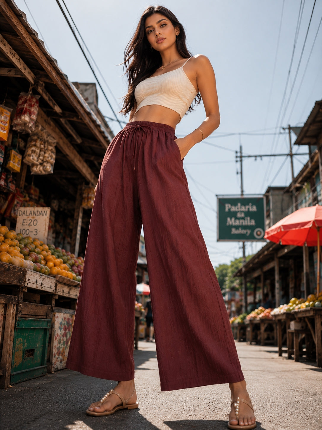 Casual Baggy Wide Leg Trousers Women Summer Thin Comfy Breathable Ankle Length Pants Vintage Loose Cotton Linen Straight Pants