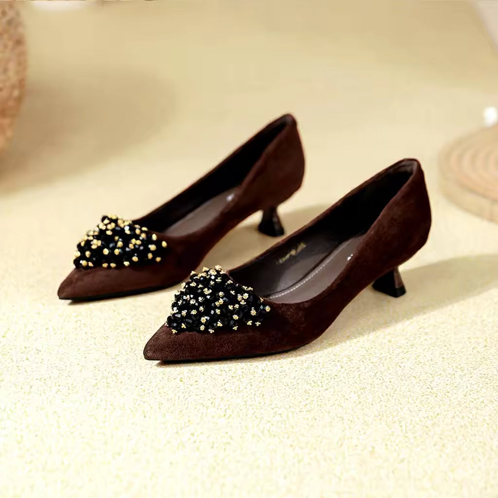Pointed Toe Thin Heel High Heels Rhinestone Slip-On Commuter Women's Shoes