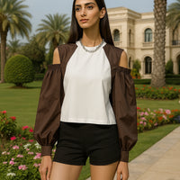 Contrast Color Tops Women Loose Casual Long Sleeve O Neck Off Shoulder Preppy All Match shirts