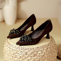 Pointed Toe Thin Heel High Heels Rhinestone Slip-On Commuter Women's Shoes