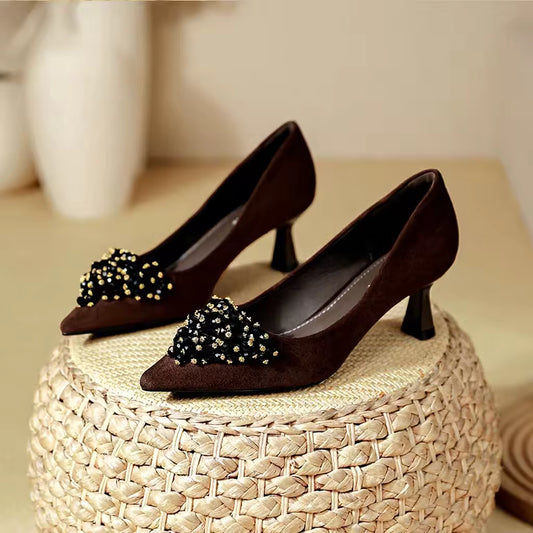 Pointed Toe Thin Heel High Heels Rhinestone Slip-On Commuter Women's Shoes