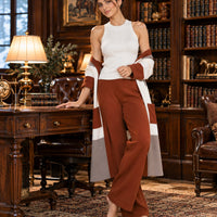 Women's 3PC Knit Set - Cardigan Tank Top Wide Leg Pants  Cross-Border Outfit Natalia Home Fashion    Natalia Home Fashion