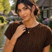 Women's Casual Round Neck Jacquard Short Sleeve Top T-shirt Leisure Commute Women Clothing
