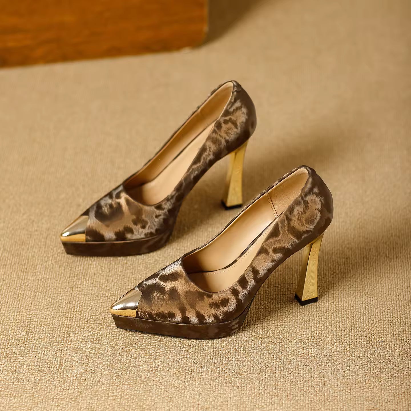 Fashion Women's Shoes Thin Block Heels 11cm Pointed Toe Shallow Mouth Ladies Pumps Party Shoes