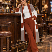 Women's 3PC Knit Set - Cardigan Tank Top Wide Leg Pants  Cross-Border Outfit Natalia Home Fashion    Natalia Home Fashion