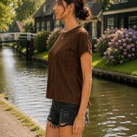 Women's Casual Round Neck Jacquard Short Sleeve Top T-shirt Leisure Commute Women Clothing