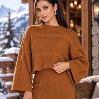 Women's clothing 2-piece set, fashionable twist rope long skirt + crew neck sweater two-piece set Natalia Home Fashion    Natalia Home Fashion