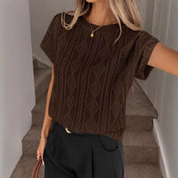 Women's Casual Round Neck Jacquard Short Sleeve Top T-shirt Leisure Commute Women Clothing