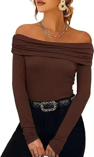 Women's Sexy Off-shoulder Slim Long-sleeved Base One-shoulder Top T-shirt