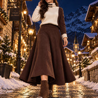 Women's Cable Knit Two Piece Set: High Neck Long Sleeve Sweater & A-Line Midi Skirt, Casual Elegant Pullover Outfit Natalia Home Fashion    Natalia Home Fashion