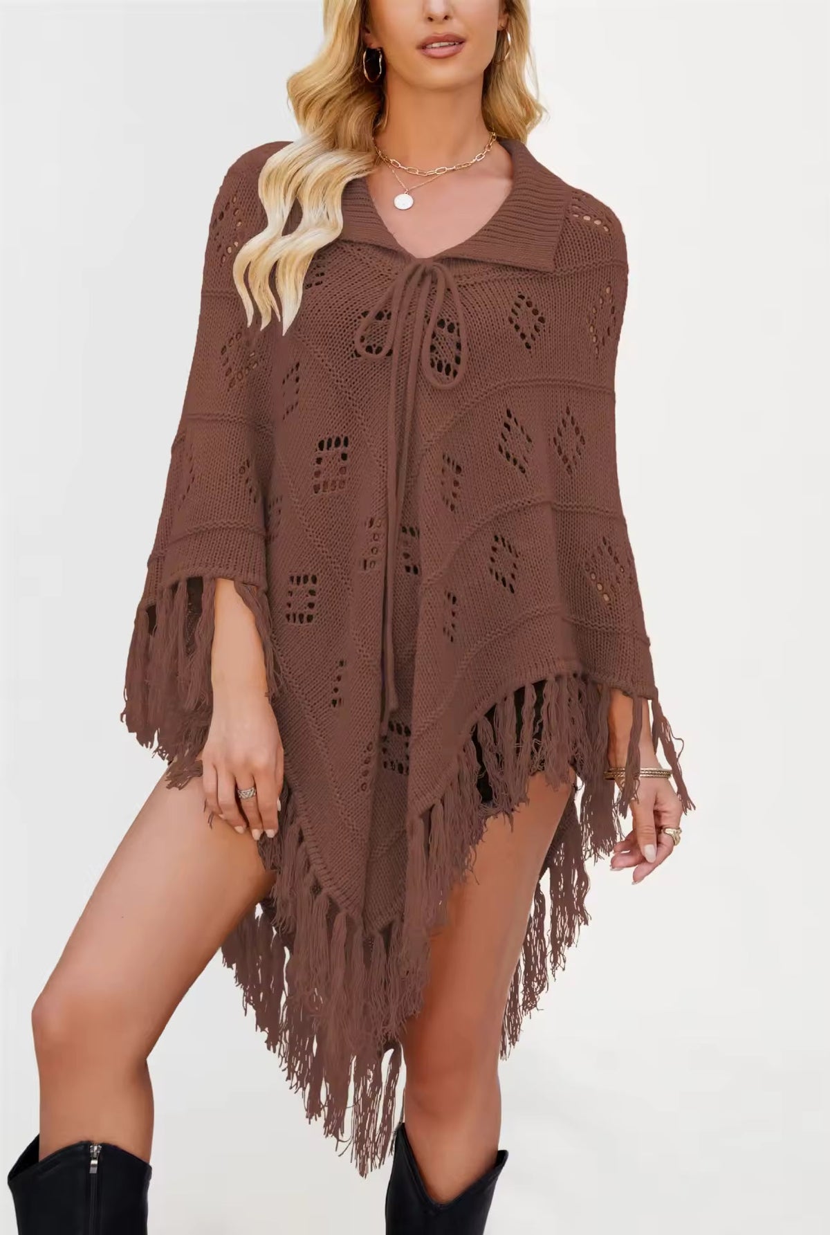 Fashionable Knitted Tassel Shoulder Wrap Sweater Women's Clothing Pullover Batwing Sleeve Jumpers Natalia Home Fashion    Natalia Home Fashion