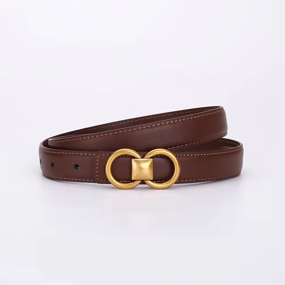 Belt Women Cow Leather Solid Color Symmetrical Buckle Waistband Jeans Dress Ladies Accessories Handmade