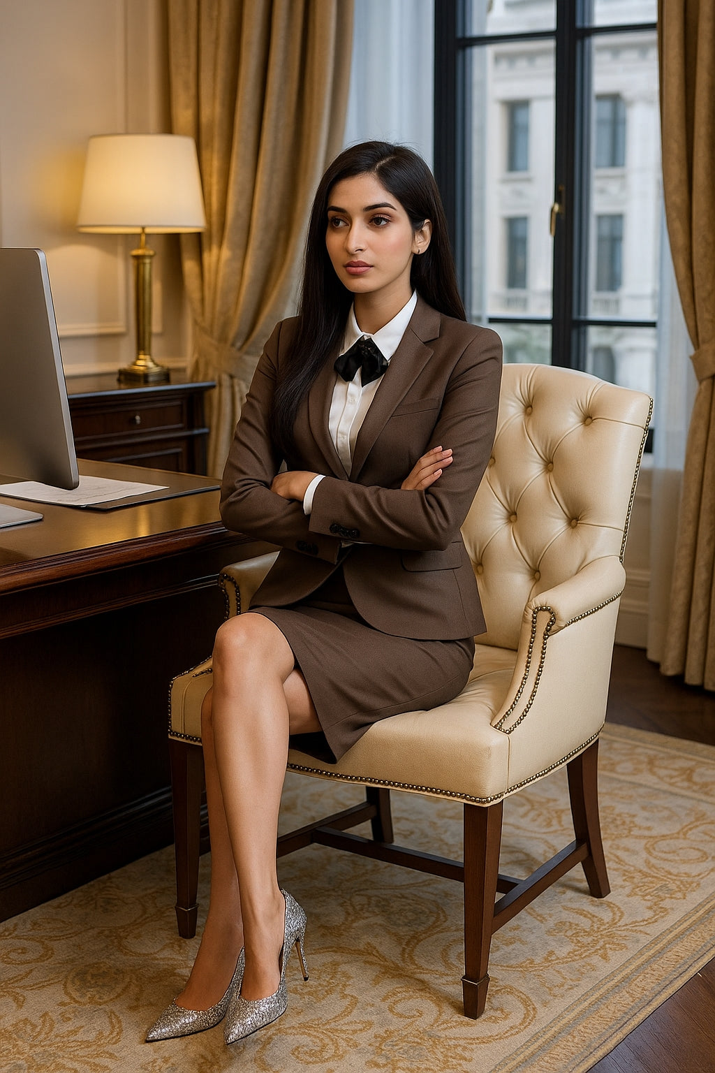 Women's Fashion Career Compound Long-sleeved Suit Bag Buttock Slit Skirt Suit Business Suit