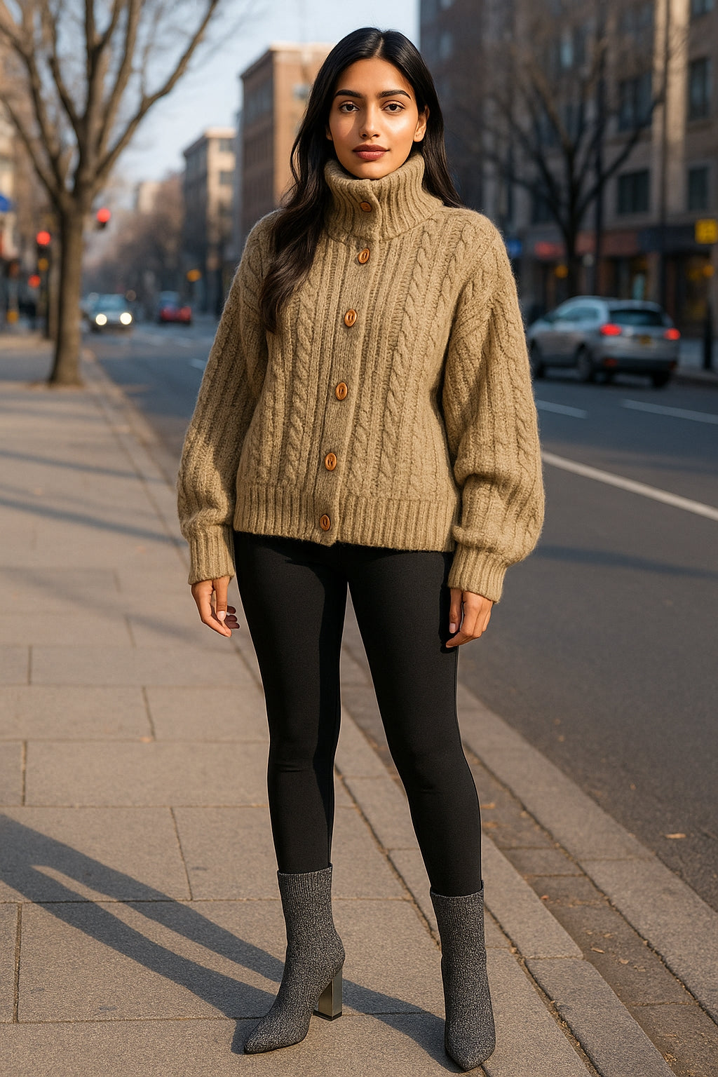 Vintage Soft And Supple Design Sensibility Horn Button polo/turtle Neck Women's Winter Idle Style Loose-Fit Thickened Knitted Ca