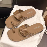 Women's Flat Sandals Summer Outdoor Wear Niche Design Sensation Thin Strap Toe Covering Roman Beach Slippers Comfortable